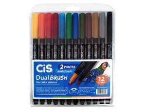 Caneta Dual Brush Aquarelável 12 Cores