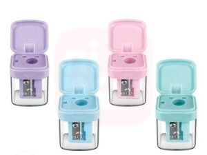 Apontador MiniBox c/ Reservatório c/ Tampa em Tons Pasteis